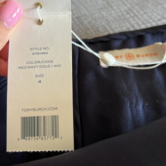 NWT Tory Burch jacquard silk-cotton dress, metallic gold & navy - size 4 - Picture 6 of 10